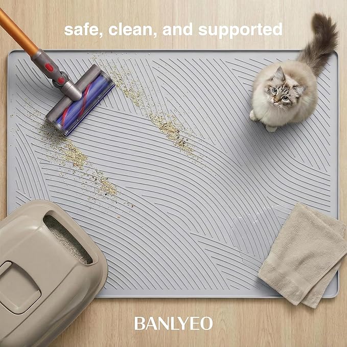 Cat Litter Box Mat - SM Small Medium Size 24 x 17 in, Water Proof, Kitty Litter Trapping Mat, Easy to Clean, Scatter Control, Odorless, Pet Supplies for Indoor Cats, Light Gray