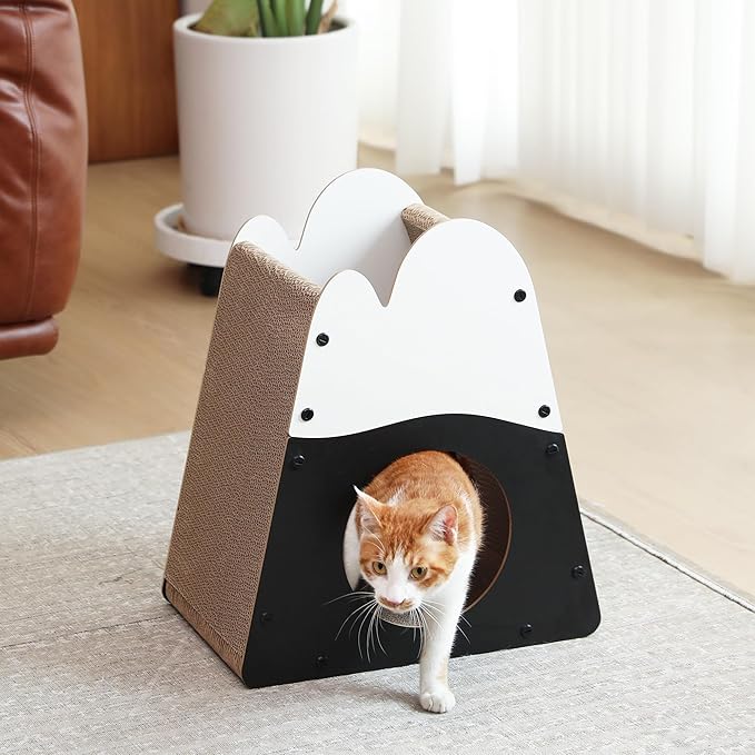 FUKUMARU Cat Scratcher House, 19.5 Inch Cozy Cardboard Cat Scratcher, Moutain Shape Vertical Bed Lounger, Durable Cats Scrathing Pad for Indoor Cats, Safe & Secure