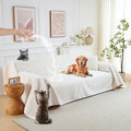 PuTian 100% Waterproof Couch Cover for Dogs - Anti-Scratch Washable Non Slip 2 Cushion Cover Blanket for L Shaped Sectional Recliner Chair Sofa Slipcover for Pet Cats Kids, 71''X102'' Creamy White