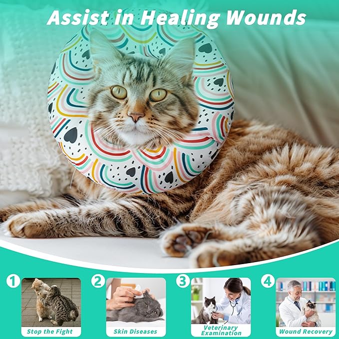 Soft Cat Cone Collar, Cute Cats Recovery Collar Suitable for Small, Medium, Large cat,Elizabethan Neck Collar for Cats After Surgery (Black Love, Large)