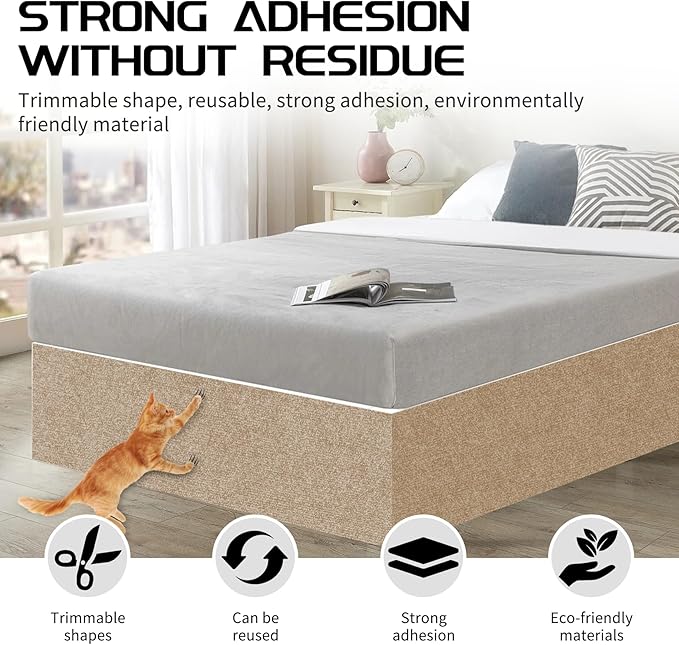 2 Pcs Total 78.8"x15.8" Cat Scratch Mat, Cat Scratch Couch Furniture Protector, Trimmable Self-Adhesive Cats Scratch Pads, DIY Cat Scratcher for Wall Protector and Covering Cat Tower (Khaki)