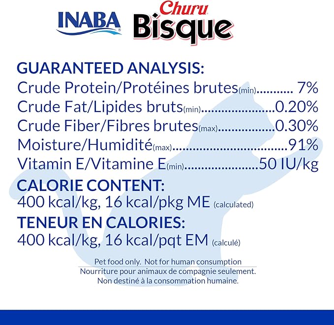 INABA Churu Bisque for Cats, Creamy Lickable Purée Side Dish with Vitamin E, 1.4 Ounces per Pouch, 12 Pouches, Tuna Recipe (Pack of 2)