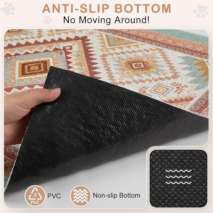 Unicorn Catcher Cat Litter Mat 24" x 15" Non-Slip Litter Box Mat Washable Litter Catcher Mat for Litter Box Indoor Food Mat Supplies Essentials,Orange Red