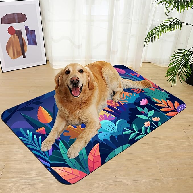 Boho Starry Forest Dog Food Mat–Christmas Stocking Absorbent Quick Dry Feeding Placemat for Food and Water Bowls, Non Slip Rubber Backing, Waterproof Pet Supplies for Mess-Free Eating 12"x20"