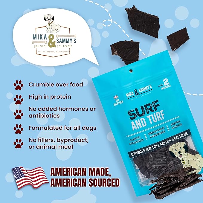 Mika & Sammy's Gourmet Beef Liver Jerky Dog Treats Made in The USA. (Surf & Turf 12 oz)