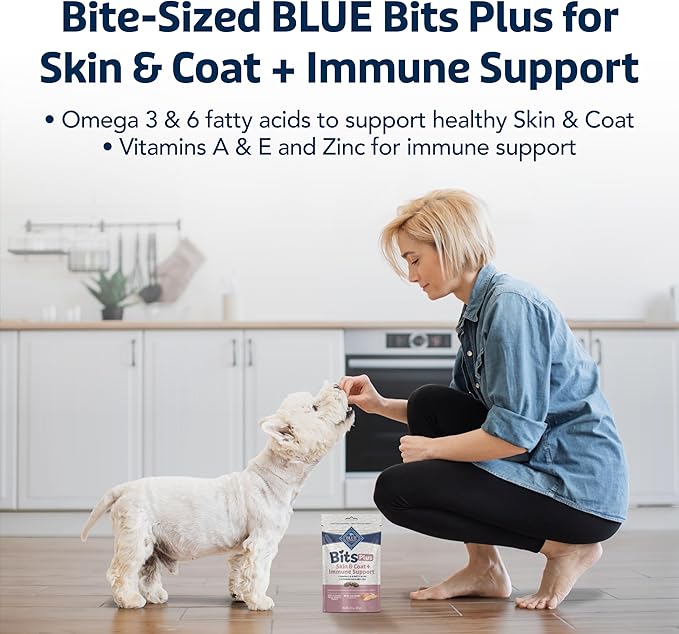 Blue Buffalo Blue Bits Plus Skin & Coat and Immune Support Daily Benefit Dog Treats, Soft & Chewy Salmon Morsels, 3.5-oz. Bag (Pack of 2)