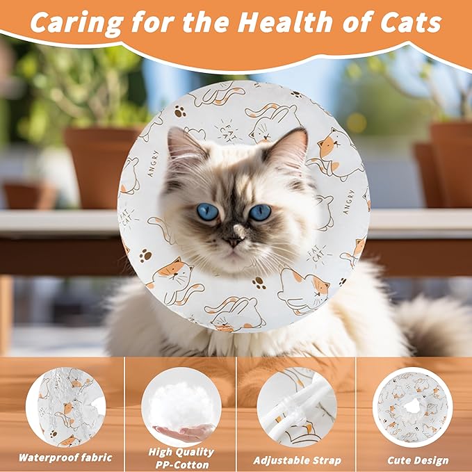Soft Cat Cone Collar, Cute Cats Recovery Collar Suitable for Small, Medium, Large cat,Elizabethan Neck Collar for Cats After Surgery (White Cat, Small)