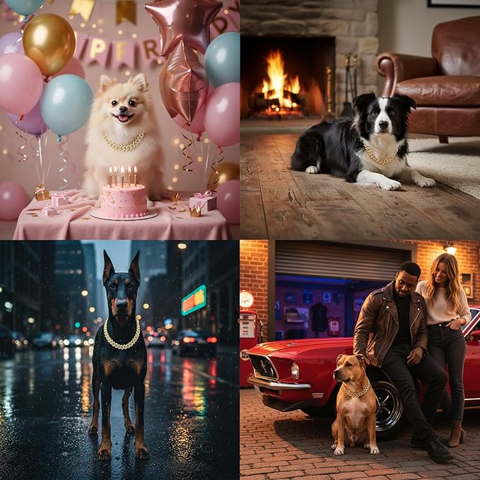 Luxury Cuban Link Dog Collar Gold Dog Chain Necklace with Diamond Rhinestones - 0.59 Inch Width Metal Pet Collar Jewelry for Small Medium Large Dogs & Cats (18 inch)