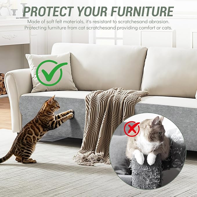 Cat Scratch Couch Furniture Protector, Adhesive Cat Scratch Pad Deterrent for Furniture, DIY Wall Climbing Cat Scratcher Couch Protector from Cat Claws Scratching Mat Indoor (LightGrey,39.3x15.8In)