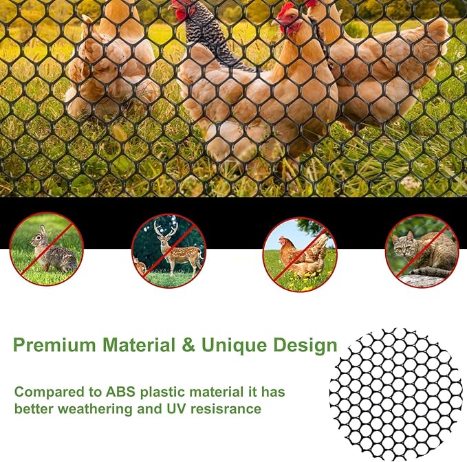 Plastic Chicken Wire Mesh Fencing, Yuminroe 15.7IN x 13.1FT Rigid Plastic Wire Mesh Fence Roll, Garden Balcony Fencing Barrier Netting for Farms, Poultry, Yards, Dog, Cat (0.4m x 4m)