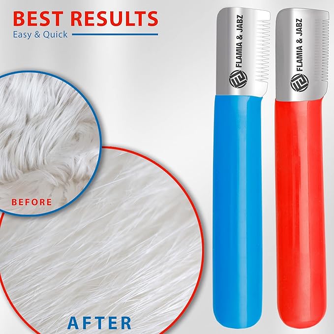 FLAMIA & JABZ Stripping Knife for Dogs, Right Handed, Stainless Steel with Plastic Grip (2 Piece Pack)