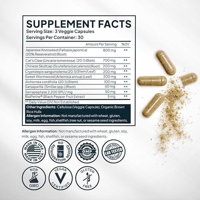Zenmen Tick Immune Support Supplement - Improved Formula - Japanese Knotweed, Cat's Claw, Chinese Skullcap, Cryptolepis Sanguinolenta, Sweet Wormwood - 90 Vegan Capsules, Made in The USA