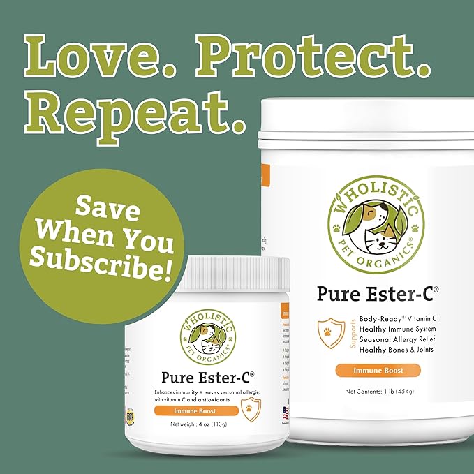 Wholistic Pet Organics Ester-C Powder for Dogs & Cats - Cat & Dog Allergy & Itch Relief - Vitamin C Immune Support Supplement - Itchy Skin Support for Seasonal Dog Allergy Relief - 2 oz - 57 Scoops