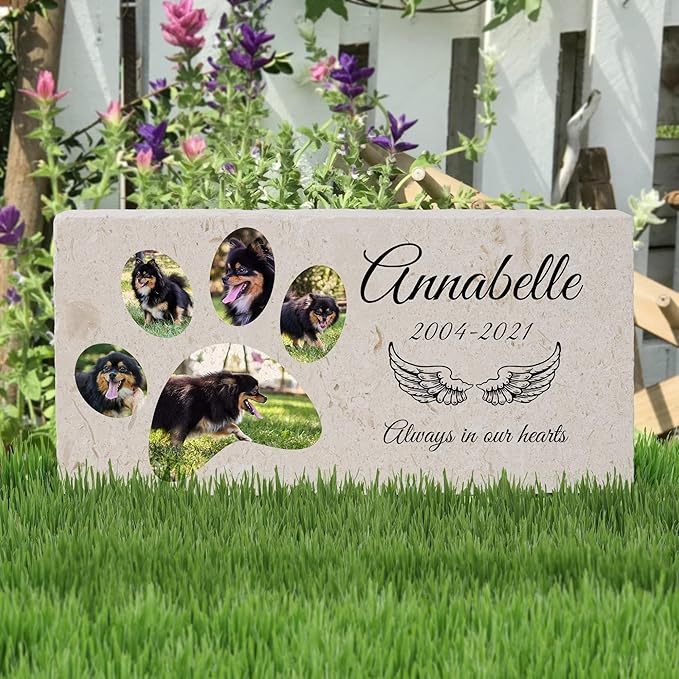 Personalized Pet Memorial with Keepsake Photo on Limestone - Headstones, Garden Stones, and Grave Markers for Dogs - Dog Memorial Stone, Pet Memorial Gifts - 12”x 6”x1.25" D (C. Annabelle Design)