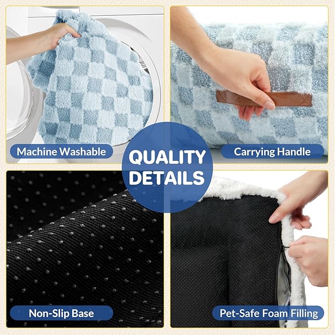 Cat Bed Cat Couch for Puppy and Kitten, Fluffy Pet Sofas Medium Dog Sofa Bed, Supportive Cats Sofa for Indoor Cats, Washable Cover & Non-Slip, 32 inch, Blue