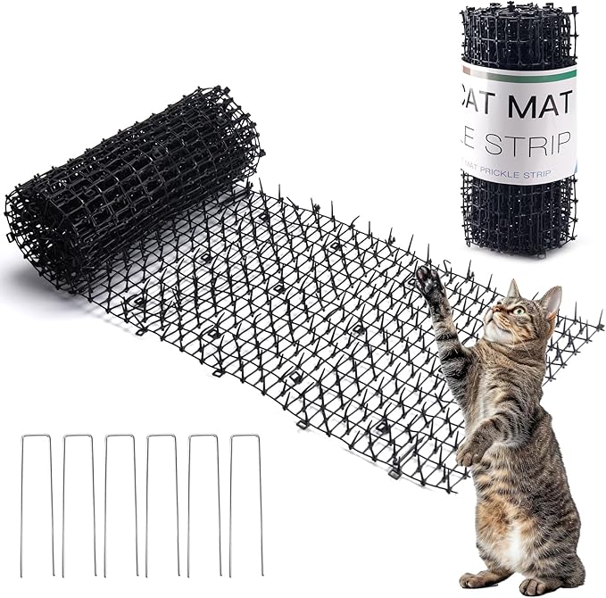 Hmyomina 16.4FT Cat Scat Mat for Cats - Anti-Digging Prickle Strips to Repel Cats, Include 6 Staples, Humane & Easy to Install Outdoor/Indoor Spike Mat
