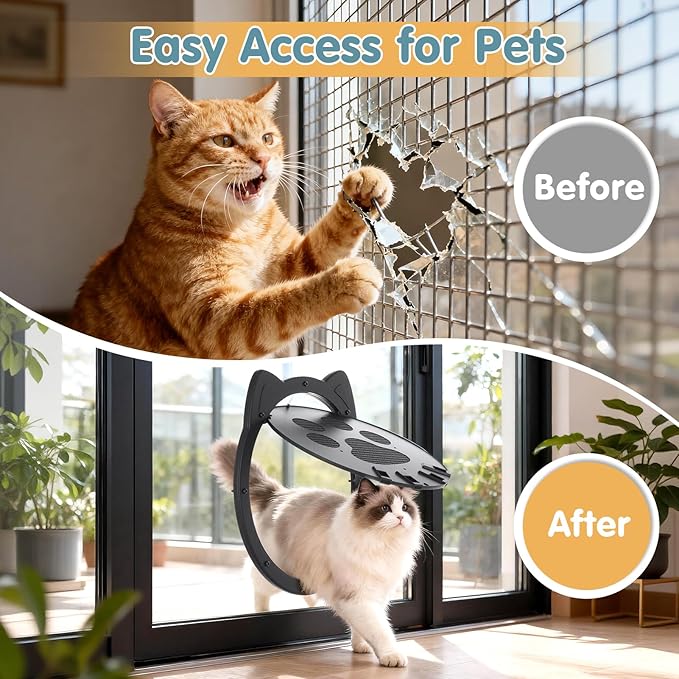 Cat Door for Screen Door, Cat Screen Door, Pet Screen Doors with Lockable Magnetic Flap for Doggy and Cat, 11.42 x 8.66 x 0.39in (Black)