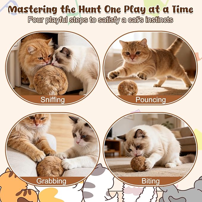 Rabbit Fur Ball Cat Toy,Soft Fluffy Cat Toy Ball,Furry Catnip Toy Ball,Interactive Fluffy Cat Toy Ball,Soft,Washable & Fun to Chase,for Bunny Kicks & Chase Games,for Indoor Exercise & Bonding (3pcs