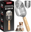 Dog Food Scoop 1 Cup,304 Stainless Steel Cat Food Scoop with Long Wooden Handle,Dog Food Measuring Cup with Precision Scale for Pet Food Rice Flour