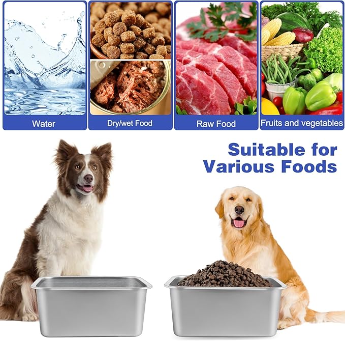 2 Gallons Large Dog Water Bowl, 2PCS Stainless Steel Metal Dog Bowls, Large Capacity Pet Food Bowl Water Dish for Indoor and Outdoor Universal for Medium to Giant Dogs 12.6''×8.7''×5.9''