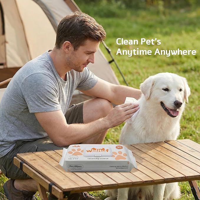 Pet Grooming Wipes 50 Count, Jumbo Size 8" x 9", Lick-Safe, Alcohol-Free Deodorizing Wipes for Dogs & Cats with Sensitive Skin