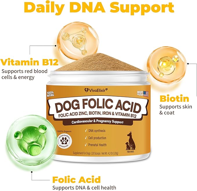 Heart Support Supplement for Dogs Aids B12& Folate Circulatory Strength, Antioxidant Cardiovascular Support, Heart Muscle Function Support DNA Synthesis & Seeking Health Prenatal 4.2oz Powder