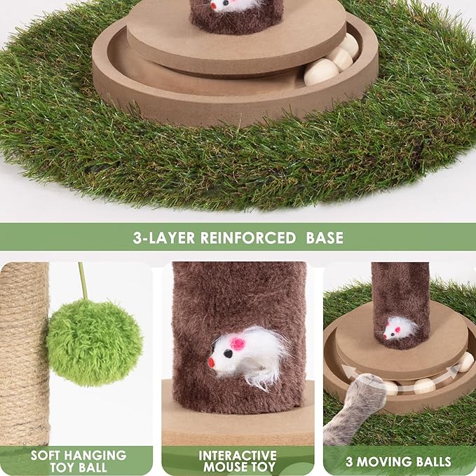 Cat Scratching Post, 35 Inch Tall Cat Scratcher Cat Tree Tower with Hanging Ball for Indoor Cats Adults,Monstera Leaf,Sisal Rope Kitten Scratch with Interactive Mouse Cat Toy