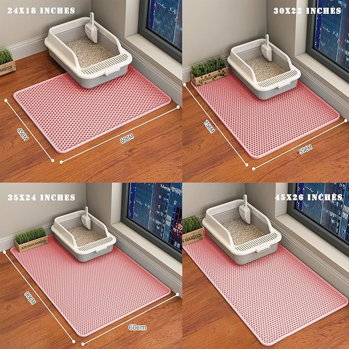 HCY&WLD Cat Litter Mat, Honeycomb Double Layer Cat Litter Trapping Mat, Waterproof Urine Proof Non-Slip, Scatter Control, Less Waste, Easier to Clean (Pink, 45" X 26")