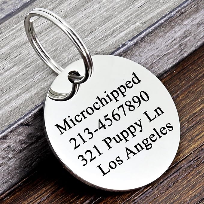 Ultra Joys Personalized Dog Tags for Pets - Durable Stainless Steel Customizable Dog Cat ID Tags - Dog Tags for Safety Optional Engraved on Both Sides -Round Shape Dog Tag Large Size, Silver