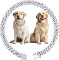 Luxury Cuban Link Dog Collar Silver Dog Chain Necklace with Diamond Rhinestones - 0.59 Inch Width Metal Pet Collar Jewelry for Small Medium Large Dogs & Cats (22 inch)
