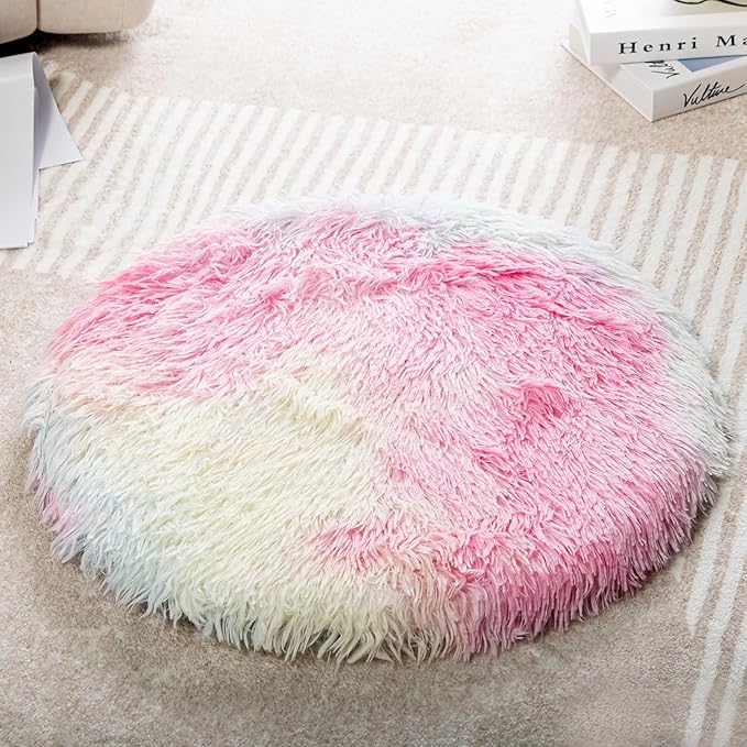 Round Plush Pet Mat Thin Style Pad Mat for Cats, Small Dogs, Rabbits, Guinea Pigs, Washable Soft Sofa mat, for Crate Cat Tree Tower Window Perch (Colorful, Medium (19.7inch) - 1pcs)