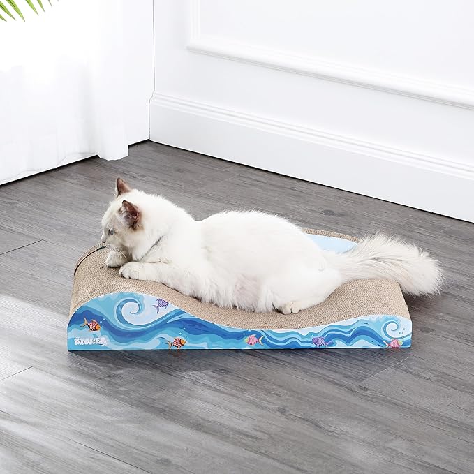 CSR1002A Kokomo 23.75" Coastal Cardboard Lounge Bed Cat Scratcher with Catnip, Blue