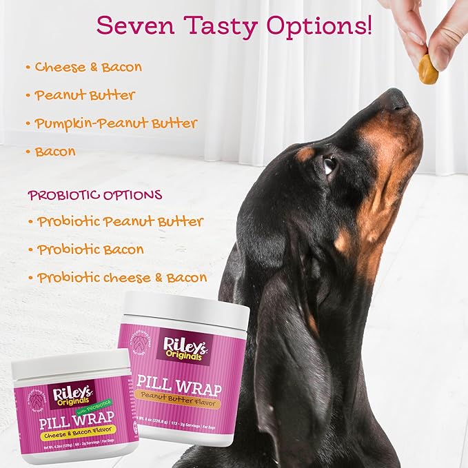 Riley's Pill Wrap for Dogs - Delicious Peanut Butter Flavored Pill Paste for Dogs - Wrap Pills, Capsules, Tablets in a Pocket or Pouch to Mask The Taste & Make Pill Time Easy - 8 oz (Pack of 2)