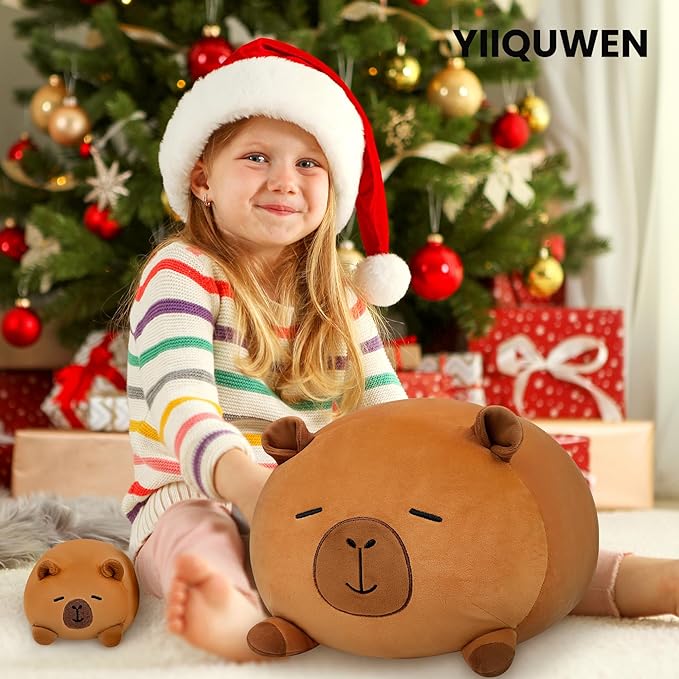 Capybara Plush, Soft Stuffed Animal Pillow Toy, Capybara Mommy with 4 Baby Plushies Family Set, Cute Birthday Gift for Kids Boys Girls Adults