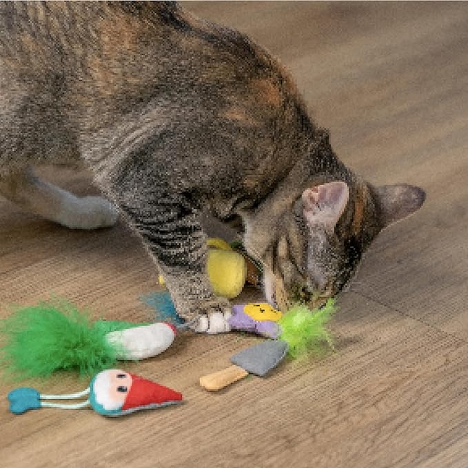 Catstages Garden Fur-Ends Interactive Catnip Toys 6 Pk with Feathers, Crinkle