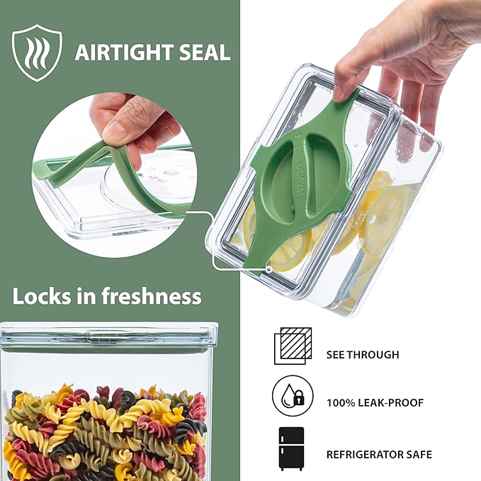 Leakproof Food Storage Container Set with Twist-Lock Lids, 3-Pack BPA-Free Stackable Pantry Canisters for Sugar, Flour, Pasta, Snacks(0.8qt (3.2 Cup), 1.9qt (7.6 Cup), 3qt (12 Cup)- Green