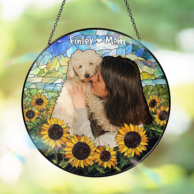 Custom Dog Portrait Art Suncatcher Stained Glass Remembrance Gift Indoor Decor Window Hanging Dog Cat Bereavement Keepsake Loss of Pet