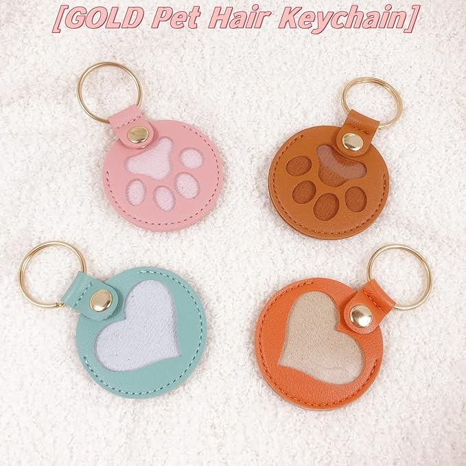 Pet Hair Storage Keychain, Dog Cat Fur Container Collector Keepsake, PU Leather Memorial Keyring, Collar Bag Charms