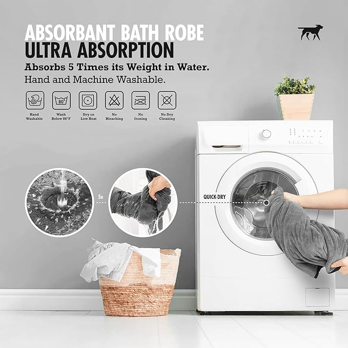 Tuff Pupper Fast Drying Dog Bath Robe | 800 GSM Plush Dog Towel Bathrobe/Dressing Gown | Super Absorbent Pet/Puppy Bathrobe | Adjustable Hood & Belly Strap | Super Soft | Fast Drying (XXXL, Gray)