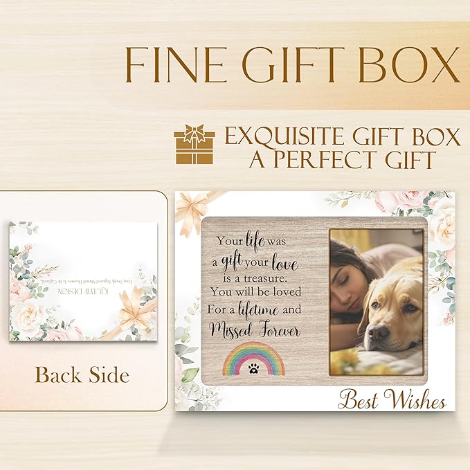 Pet Memorial 4x6 Picture Frame, Loss of Pet Sympathy Gift Dog Cat, Your Life Was a Gift Your Love Is a Treasure Picture Photo Frames for Desk Tabletop Wall Decoration