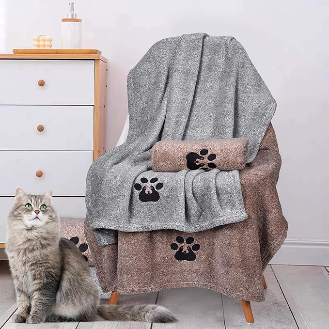 Dog Towel Super Absorbent Soft Microfiber Pet Bath Grooming Towels for Drying Dogs and Other Pets (M-36" * 28", Grey)