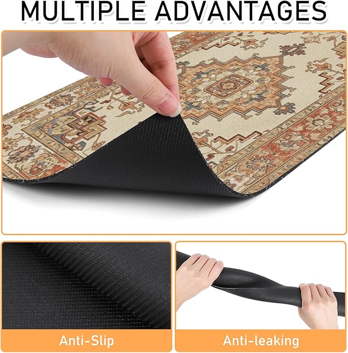 Pet Dog Food Mat - Absorbent Diatomite Dog Cat Feeding Mats for Food and Water, Anti Slip Dog Cat Bowl Placemat for Floors, Quick Dry Pet Dish Matts Supplies, Bohemia Style, 17 * 30in