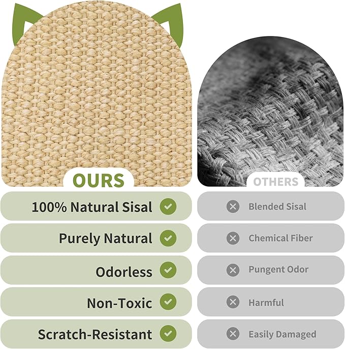 HOTEAGLE Sisal Cat Scratcher Pad Indoor -Natural Cat Hammock for Scratching and Lounging, Durable Wooden Cat Bed Ideal for Large/Small Cats（Large）