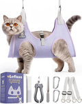 Dog Grooming Hammock Harness for Dogs & Cats with Pet Nail Clipper Trimmer - Cat Hanger Sling for Trimming Clipping Nails- Dog Hammock Restraint Bag for Small Medium Large pet （ Purple XS）