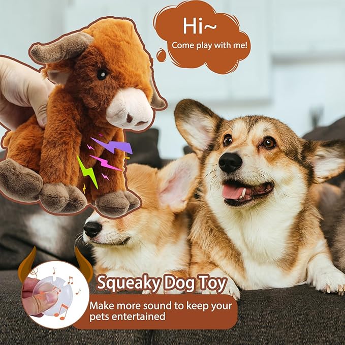 Highland Cow Dog Toy, Squeaky Dog Toys Stuffed Plush Puppy Toy, Interactive Gifts for Small Large Dogs