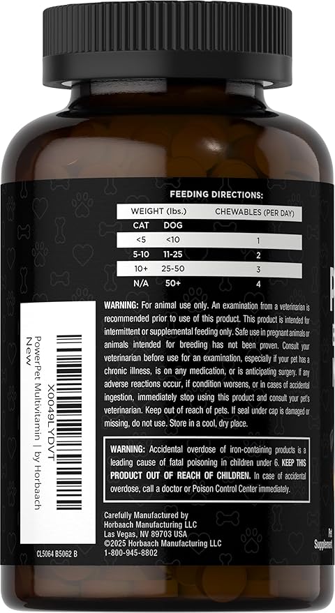 Horbäach Multivitamin for Dogs and Cats | 120 Chewable Tablets | Pet Health Support Supplement | Non-GMO & Gluten Free | by River & RULA