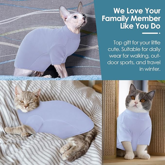 SUNFURA Turtleneck Sweater for Cat, Sphynx Cats Shirt Hairless Cat Sweaters with Sleeves, Warm and Soft Kitten Pullover Fleece Winter Pajamas Jumpsuit for Puppy Cats, Blue L