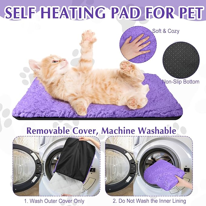 4 Pack Self Warming Cat Pads Self Heating Cat Mat Washable Homeless Dogs Thermal Pads Kennel Pad Reflects Body Heat Warm Crate Bed Mat for Indoor Outdoor Pet(Purple,16 x 20 Inch)