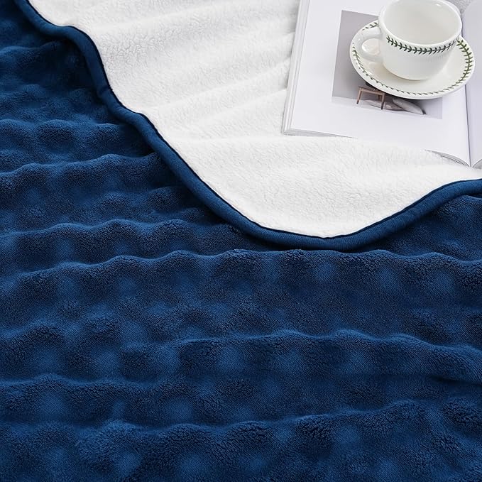 Waterproof Blanket for Bed Couch Sofa Car, Soft Leakproof Dog Blanket with 3D Bubble Pattern, Reversible Water Proof Pet Blankets for Dogs Cats Puppies (60"x80", Navy Blue)