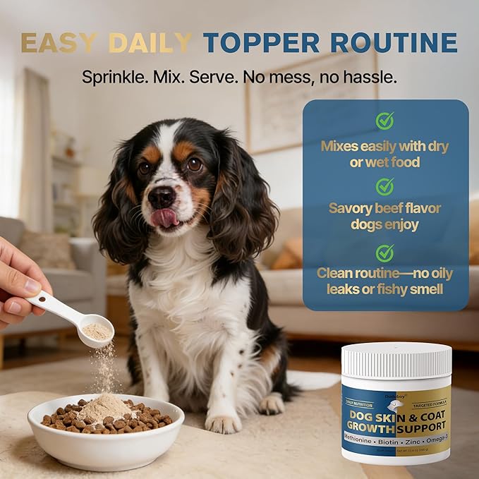 2-in-1 Fur Growth & Shiny Coat Support for Thinning or Patchy Fur – Skin & Coat Supplement for Dogs, Itch Relief with Plant-Based Omega 3, Biotin, Zinc & B-Vitamins, Supports Normal Shedding